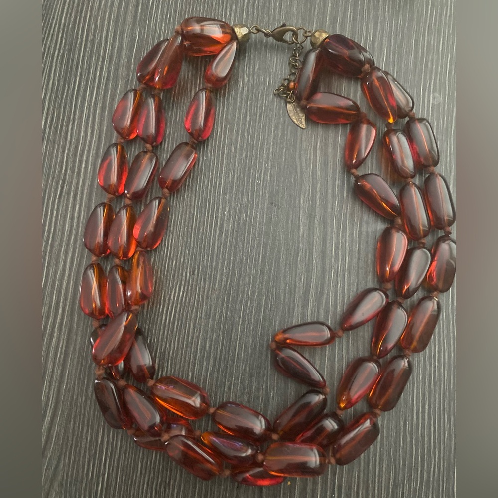 Coldwater Creek Deep Amber  glass Multi-Strand Teardrop Necklace